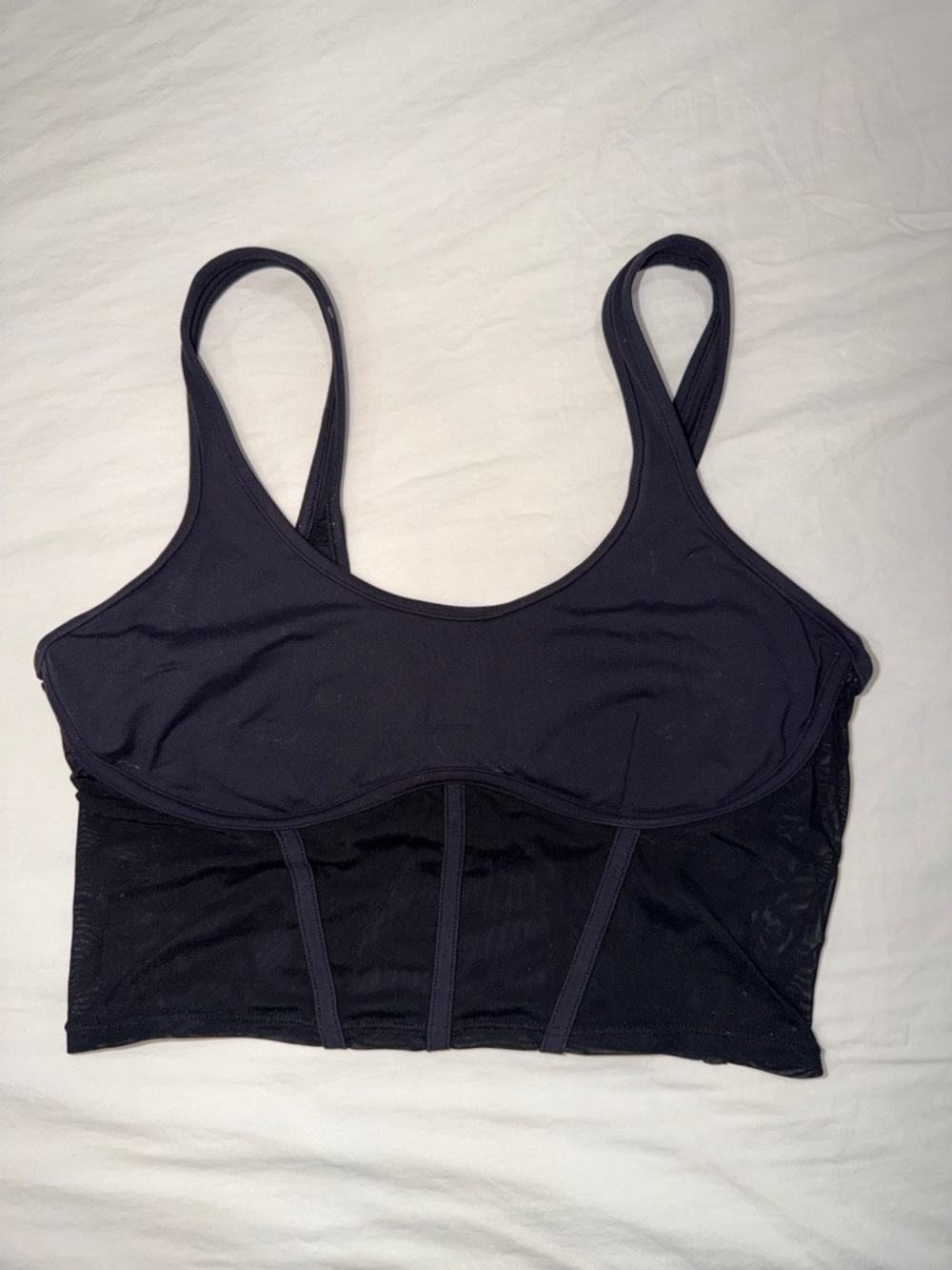 ALO Yoga Black Longline Mesh-Panel Bralette